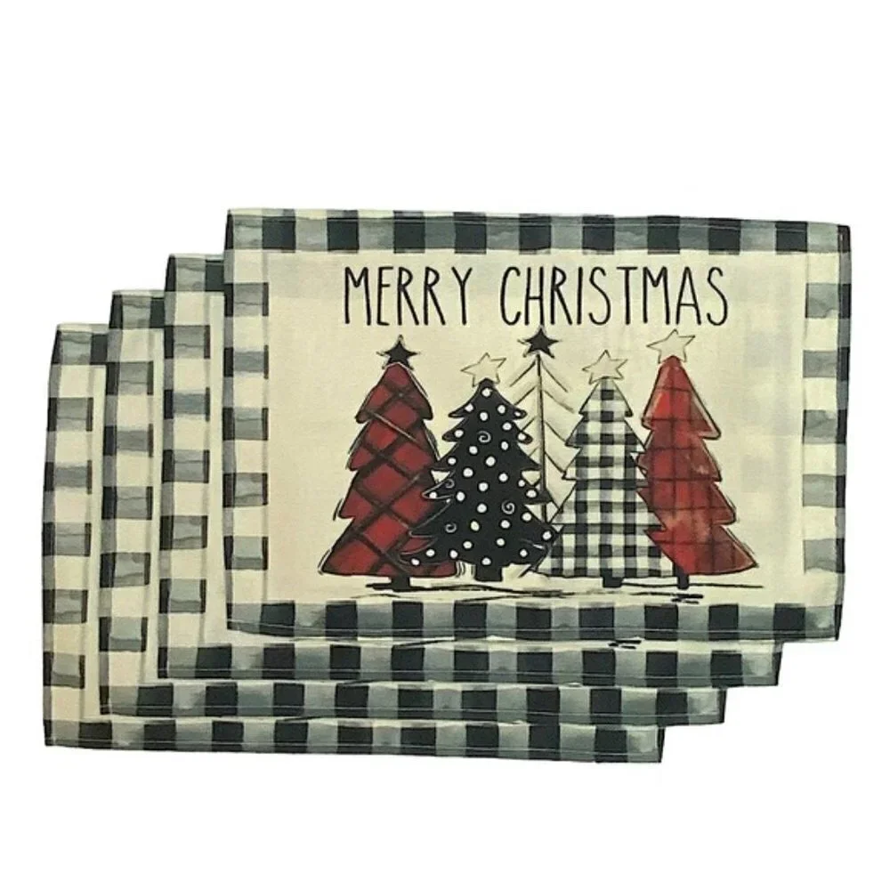 Christmas Placemats Primitive Farmhouse Buffalo Plaid Check Neutral  17.5 X 12